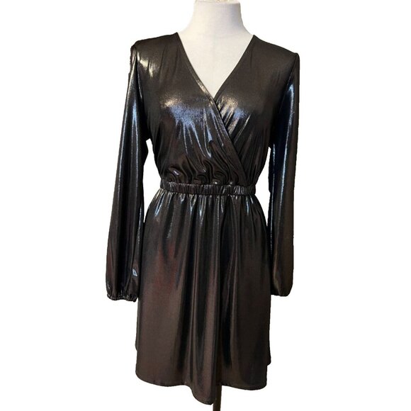 Michael Kors Dress L Large Shiney Black Long Sleeve Stretch Party Cruise Wedding - Picture 1 of 11